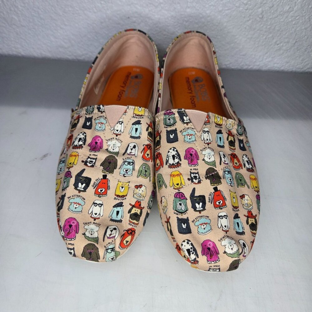 Bobs For Dogs Womens 11 Canvas Shoes With Colorful Dog Pattern & Memory Foam